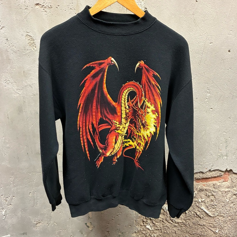 Tultex Vintage 90s Black Dragon Print Crewneck Sweatshirt Thunder Sportswear Med